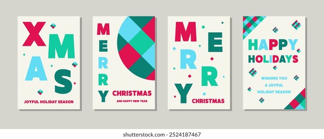 Christmas greeting card with geometric elements. Collection. Vector illustration