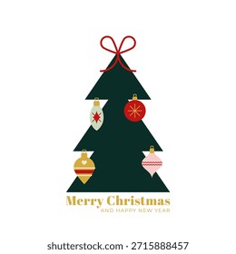 Christmas greeting card with geometric elements. For invitation, poster, advertisement. Vector illustration, flat design
