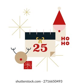 Christmas greeting card with geometric elements. For invitation, poster, advertisement. Vector illustration, flat design