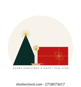 Weihnachtsgrußkarte mit geometrischen Elementen. Für Einladung, Poster, Werbung. Vektorgrafik, flaches Design