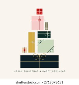 Christmas greeting card with geometric elements. For invitation, poster, advertisement. Vector illustration, flat design