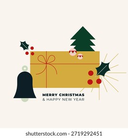 Weihnachtsgrußkarte mit geometrischen Elementen. Für Einladung, Poster, Werbung. Vektorgrafik, flaches Design