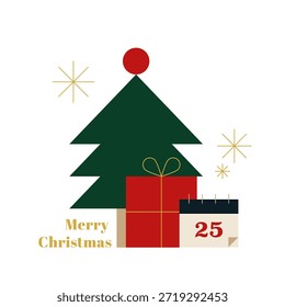 Tarjeta de felicitación de Navidades con Elementos geométricos. Para invitación, cartel, publicidad. Ilustración vectorial, diseño plano