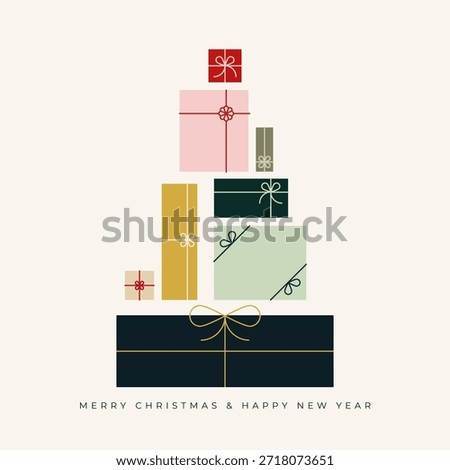 Christmas greeting card with geometric elements. For invitation, poster, advertisement. Vector illustration, flat design