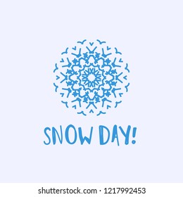 Christmas greeting card with geometric ornament on light blue background. Inscription - Snow day