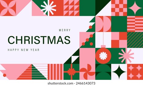 Christmas greeting card of geometric shapes and New Year's elements