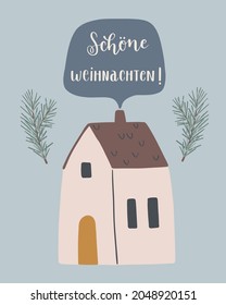 Christmas greeting card with German text. "Schöne Weihnachten!" hand drawn vector lettering in German, in English means "Merry Christmas!". Christmas postcard design. Vector calligraphy art 