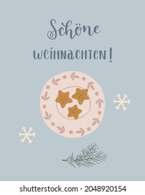 Christmas greeting card with German text. "Schöne Weihnachten!" hand drawn vector lettering in German, in English means "Merry Christmas!". Christmas postcard design. Vector calligraphy art 