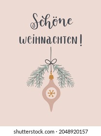 Weihnachtsgrußkarte mit deutschem Text. "Schöne Weihnachten!" handgezeichnete Vektorschrift auf Deutsch, auf Englisch bedeutet "Frohe Weihnachten!" Weihnachts-Postkartendesign. Vektorkalligraphie-Kunst 