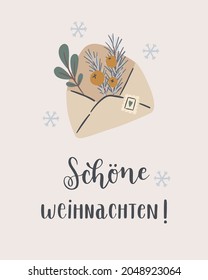 Christmas greeting card with German text. "Schöne Weihnachten!" hand drawn vector lettering in German, in English means "Merry Christmas!". Christmas postcard design. Vector calligraphy art 