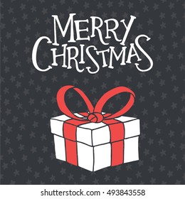 Christmas greeting card with a gift box.