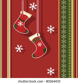 Christmas greeting card with gift boxes. Vector illustration.