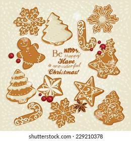 Christmas greeting card with ginger festive cookies