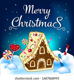 Christmas greeting card. Gingerbread house