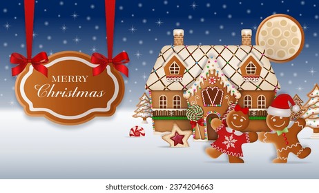 christmas greeting card with gingerbread landscape