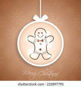 Christmas greeting card with gingerbread man.