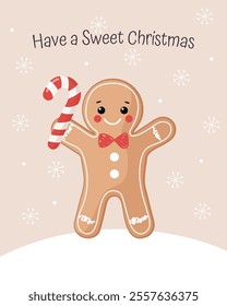 Christmas greeting card with gingerbread man