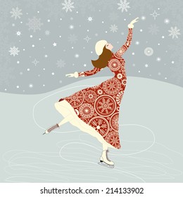 Christmas greeting card with a girl skater