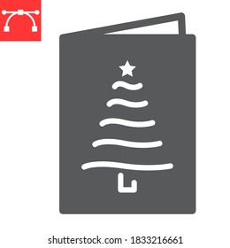 Christmas greeting card glyph icon, merry christmas and invitation, greeting card sign vector graphics, editable stroke solid icon, eps 10