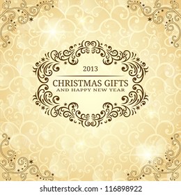 Christmas greeting card with golden background