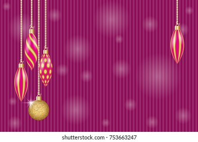 Christmas greeting card. Golden christmas decorations. Vector illustration EPS10