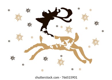 Christmas Greeting Card With  Golden Deer. Vector Holiday Illustration. Text  Nappy New Year 2018.