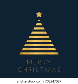 Christmas greeting card with golden polygon tree. Xmas minimalistic design.