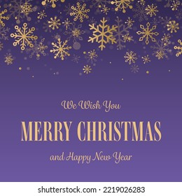 Christmas greeting card with golden snowflakes. Vector illustration