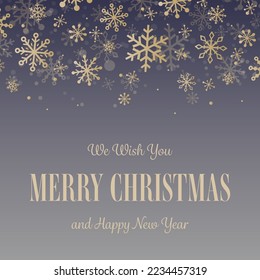 Christmas greeting card with golden snowflakes. Vector illustration