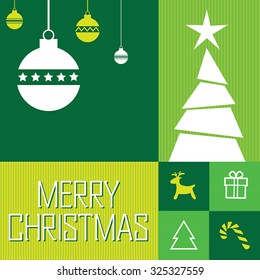 Christmas Greeting Card in Green. 
Stylish elements for design. Vector illustration