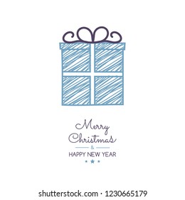 Christmas greeting card with hand drawn present. Vector.