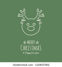 Christmas greeting card with hand drawn reindeer. Vector.