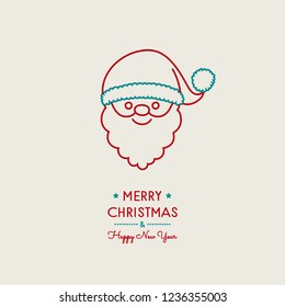 Christmas greeting card with hand drawn Santa Claus. Vector.