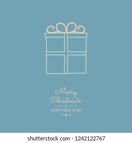 Christmas greeting card with hand drawn present. Vector.