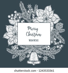 Christmas greeting card. Hand drawn illustration. Vector illustration. Christmas invitation design template. Design collection.