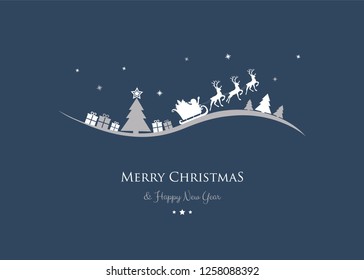 Christmas greeting card with hand drawn Santa Claus and reindeers. Vector.