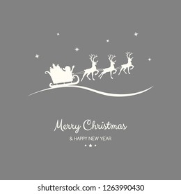 Christmas greeting card with hand drawn Santa Claus and reindeers. Vector.