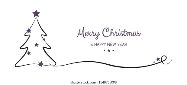 Christmas greeting card with hand drawn tree. Vector.