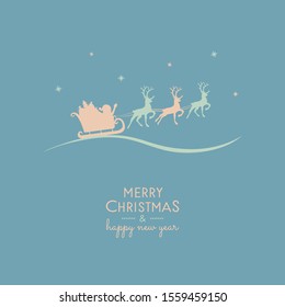 Christmas greeting card with hand drawn Santa Claus and reindeers. Vector.