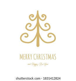 Christmas greeting card with hand drawn tree. Vector
