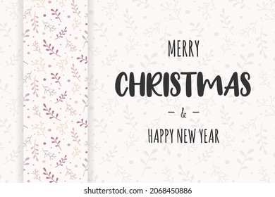 Christmas greeting card with hand drawn branches. Xmas concept. Vector