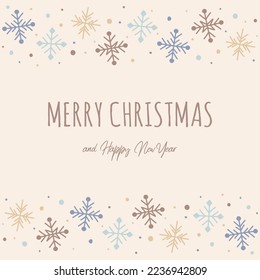Christmas greeting card with hand drawn snowflakes. Vector