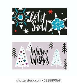 Christmas Greeting Card with hand drawn illustration and lettering with New Year wishes - creative design perfect for Holiday Season. Vector. 