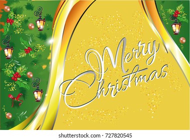 Christmas greeting card. Hand drawn vector background of the Christmas tree decorated with a New Year's garland.