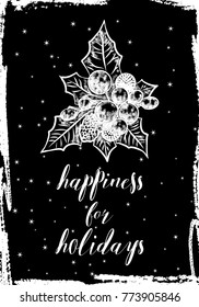 Christmas greeting card, hand drawn holidays lettering on a winter snow background concept. Vector.