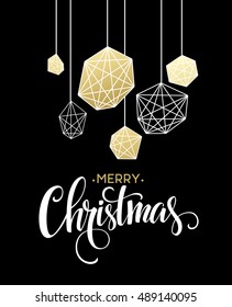 Christmas Greeting Card with handdrawn lettering. Golden, black and white colors. Trend design element for xmas decorations and posters. Vector illustration EPS10
