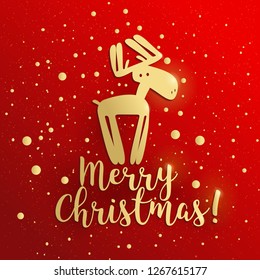 Christmas greeting card with handwritten brush calligraphy and deer. Decorative vector illustration for winter invitations, cards, posters