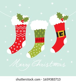 christmas greeting card with hanging socks design