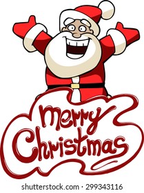 Christmas greeting card with happy funny cartoon Santa