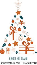 Christmas greeting card "Happy holidays" with nice Christmas tree.